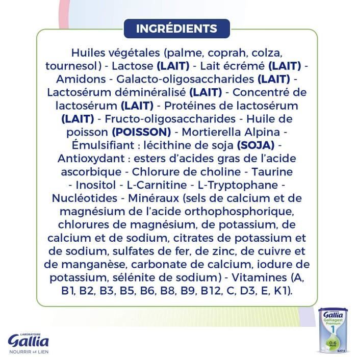 Laboratoire Gallia - Galliagest Premium 1er âge - Lait en Poudre pour Bébé  - Lait Bébé de 0 à 6 Mois - Dès La Naissance - Lot de 3x820g