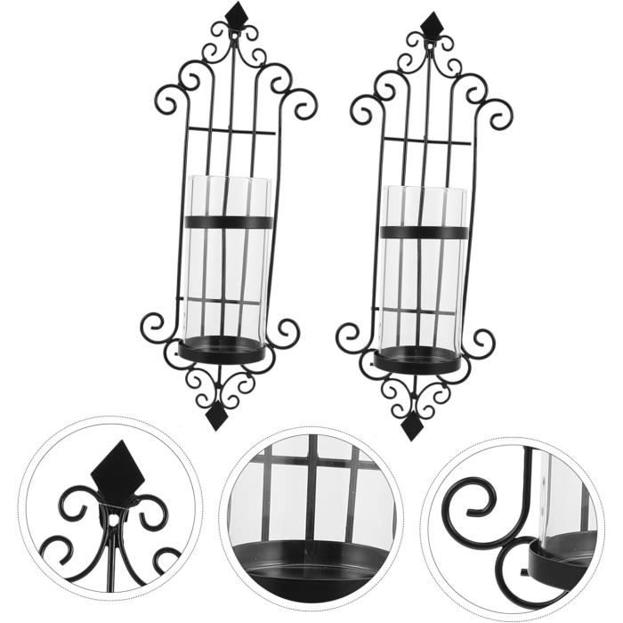 Lot De 2 Bougeoirs Muraux Style Européen Noir Avec Coupe - Porte-bougies Décoratif Pour Maison Et Bureau