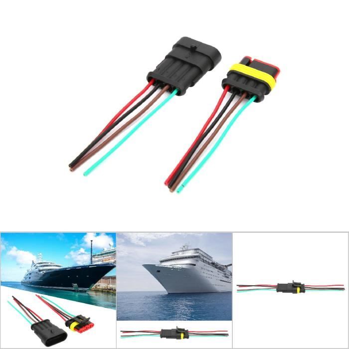 5 ensembles prise de connecteur électrique étanche de voiture 1/2/3 broches  avec câble métallique (3P) - Cdiscount Bricolage