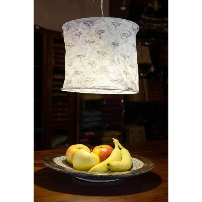 Suspension En Papier Lokta Fait Main Guru-Shop | Abat-jour Rond 40x28cm | Style Asiatique | Bleu