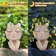 Pot de fleurs solaire pour le visage, la tête de plantes succulentes - Avec LED solaire Résine étanche avec trou de vidange[S92]-3