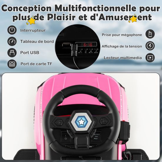 DREAMADE Voiture Électrique pour Enfants, 6V Voiture de Police, Véritable Mégaphone, Musique, Sirène Clignotante, Phares, Véhicule à 4 Roues pour Filles & Garçons de 18-60 Mois (Noir
