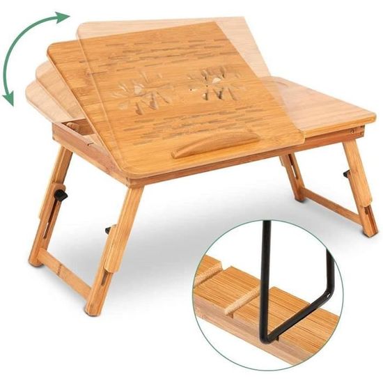 Table de lit pour Ordinateur Portable en Bambou, Table de lit Pliable,  Plateau de lit - Hauteur réglable - avec tiroir - 30 x [327] - Cdiscount  Informatique