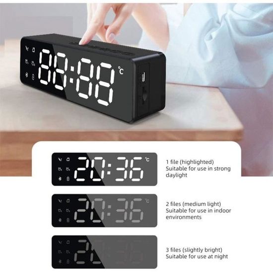 Peut être utilisé comme Radio FM Double Alarme Horloge numérique Grand Ecran PowerLead Multifonctionnel Bluetooth Haut-Parleur Réveil et Snooze