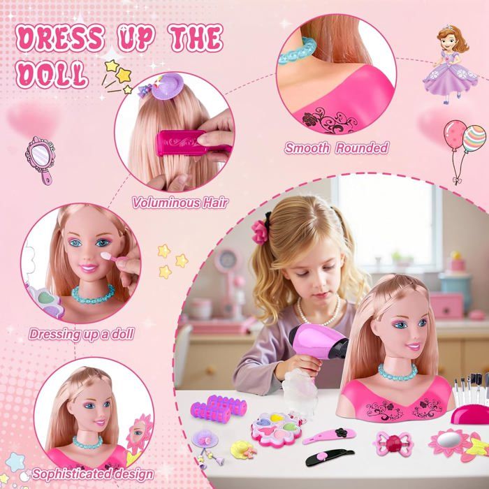 Tete a Coiffer Maquiller 4-6 Ans avec Tête à Coiffer Sèche Cheveux Tete a Coiffer Maquiller 4-6 Ans avec Tête à Coiffer Sèche Cheveux