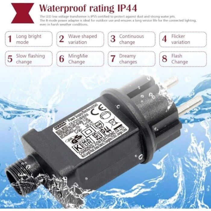 Transformateur LED 31V 6W Pour Guirlandes Lumineuses - IP44, 8 Modes Avec Minuterie - Lot De 2 Pièces Pour Décorations Noël Et Extérieur