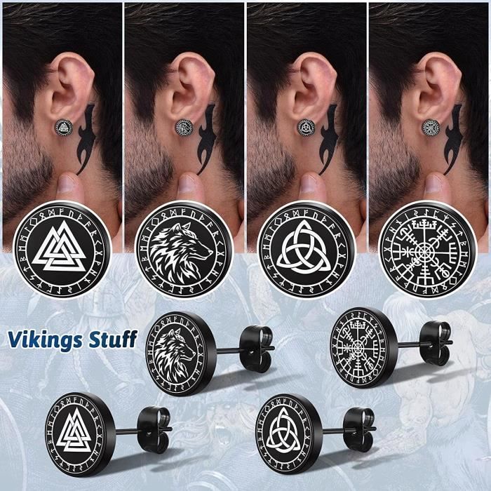 Boucle d'oreille Viking Homme,2-6 Paires Clou d'Oreilles Noir ..., حجم الصورة 700x700