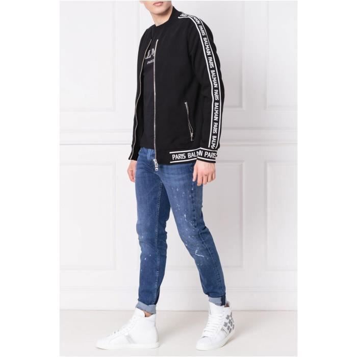 Sweat Zippé Bande Logo Balmain Homme Manches longues Noir
