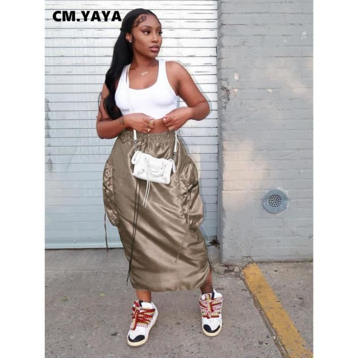 Jupe longue Streetwear F1337 Slim Maxi Poches laterales Taille haute Blanc Cdiscount Pret a Porter