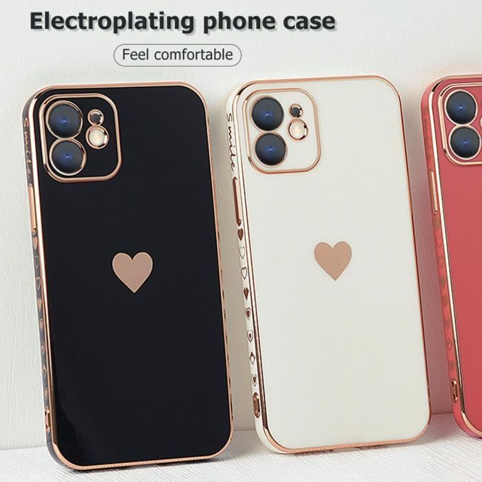 2 Coques Souples TPU Mignonnes Pour IPhone 11 Pro Max - Motif Cœur Amour Noir/rose - Neuf