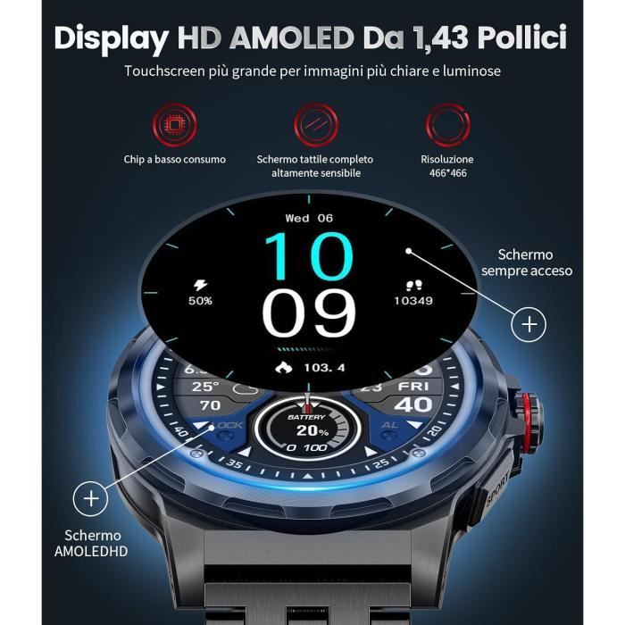 Montre Connectée KIQULOV Homme – écran 1,8 Pouce, Appels Bluetooth, Assistant Vocal, Compatible IOS/Android, Noire