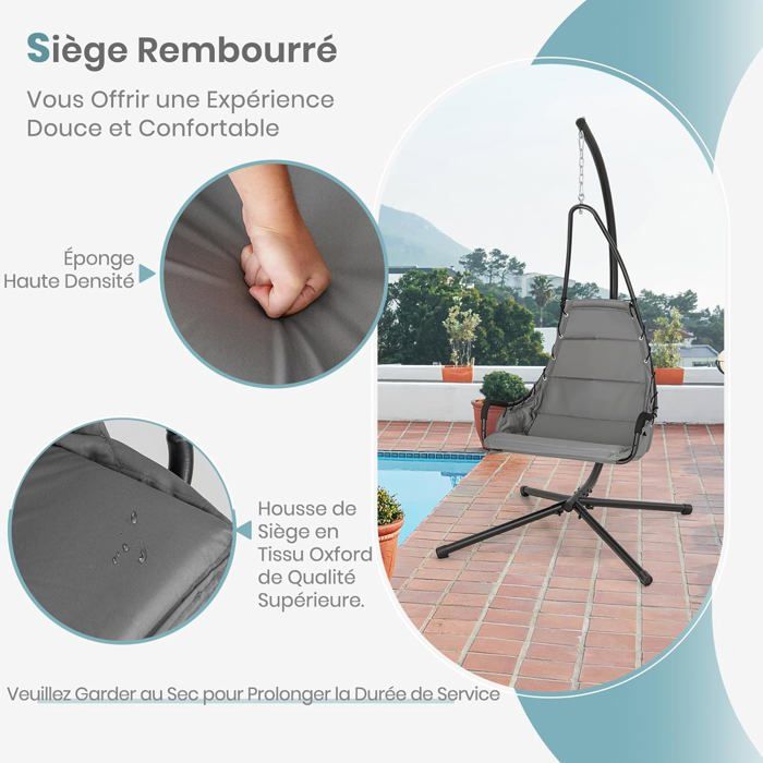 Cadre De Balançoire Hamac En Métal Noir - Support Fauteuil Suspendu 208 Cm