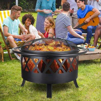 Outsunny Brasero Avec Tisonnier - Protection Contre Les étincelles