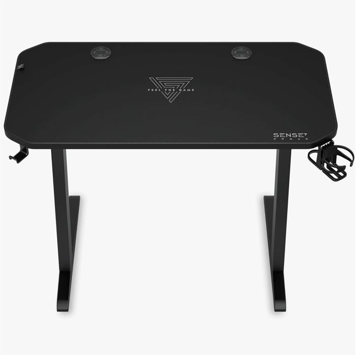 SENSE7 Bureau Nomad Classic, gamingtafel 140 x 60 cm, pc-tafel met hoofdtelefoonhaak, bekerhouder, controllerhouder, gaming-computertafel met koolstofvezeloppervlak, ergonomische gamingbureau