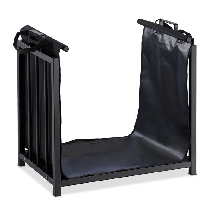 Étagère à Bûches Relaxdays Bois De Cheminée Métal Noir - 90x60x20cm Intérieur Extérieur