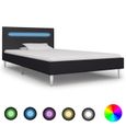 SUC Cadre de lit Sommiers à Lattes Lit Rembourré Lit Chambre à Coucher Maison avec LED Noir Tissu 90 x 200cm-0