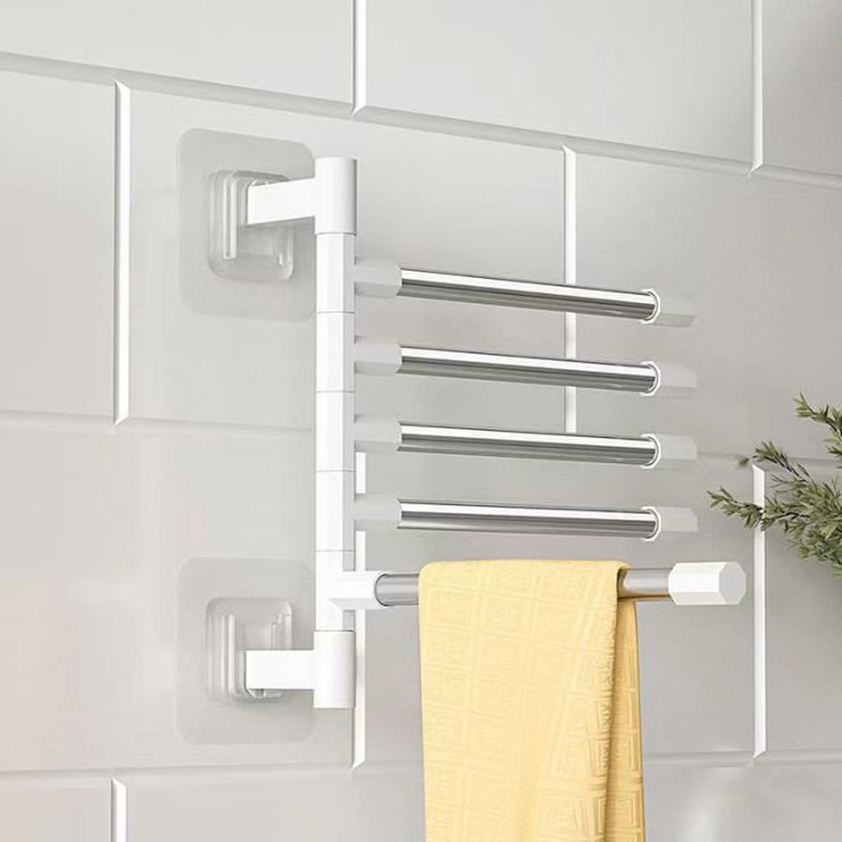 Porte-serviettes Pivotant Mural 4 Bras DXIA - Pliable à 180° - Blanc - Pour Salle De Bain, Cuisine - 5
