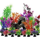 HAUTSTORE Aquarium Decoration Plante, Plantes Artificielle Aquarium Deco et Rocher Polyrésine Grotte Ornement, Cachette Décoration pour
