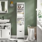 SoBuy Meuble Colonne Salle de Bain Armoire Haute WC avec 4 Étagères & 2 Tiroirs, Blanc, 30x144x30 cm