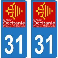 Lot 2 Autocollants Stickers plaque immatriculation voiture auto département 31 Haute-Garonne Logo Région Occitanie