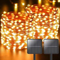 （2PCS）Guirlande Lumineuse Exterieure Solaire 10m 100 LED  LED   Cuivre Décoration Lumière pour  Jardin Terrasse Maison Noël Mariage 