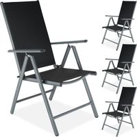 TECTAKE Lot de 4 chaises de jardin pliantes MARILENA avec tissu Textilène et cadre en aluminium Pliable - Noir/Anthracite