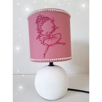 Lampe De Chevet Artisanale BLACK-PINK - Abat-jour Serviettage, Pied Céramique Noir - 25 Cm