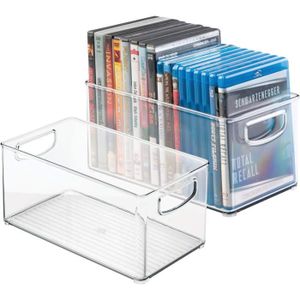 Rangement DVD empilable avec poignée (lot de 8) caisse de rangement pour DVD,  CD et jeux vidéo avec poignée rangement CD en plasti - Cdiscount Maison
