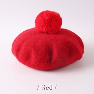 CASQUETTE rouge - Béret à pompons pour enfants, casquette octogonale de couleur unie, chapeaux de peintre en laine d'hi