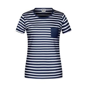 T-SHIRT T-shirt rayé coton bio marinière pour femme - 8027 - bleu marine et blanc