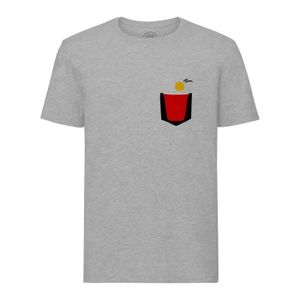 T-SHIRT T-shirt Homme Col Rond Gris Beer Pong Poche Surprise Illustration Dessin