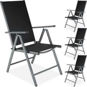 FAUTEUIL JARDIN  TECTAKE Lot de 4 chaises de jardin pliantes MARILENA avec tissu Textilène et cadre en aluminium Pliable - Noir/Anthracite