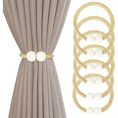 Lot De 4 Embrasses Magnétiques Pour Rideaux - Bretelles Décoratives Jaune Doré, 45cm, Sans Perçage