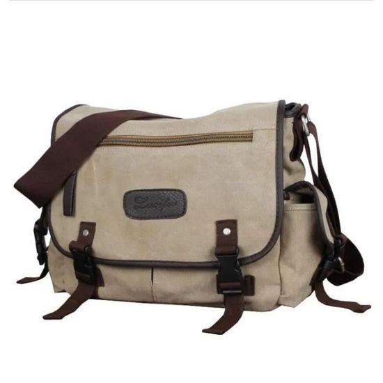 Sac à Bandoulière Messenger Rétro En Toile - Taille L - Couleur Bleu-gris - Neuf Avec étiquettes