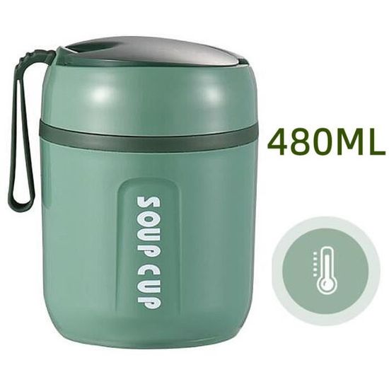 Gamelle Isotherme 1200 Ml En Acier Inox - Conservation Chaud/froid 12h, 2 Compartiments + Cuillère Pliante - école/bureau - 10