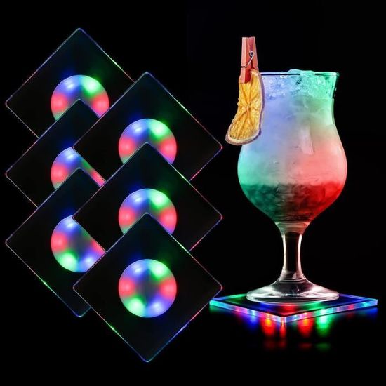 Lot De 6 Sous-verres LED Blanc Froid Pour Boisson Dessous De Verre