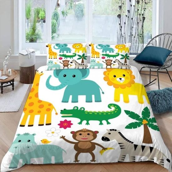 Housse De Couette 140X200 Animaux De Dessin AniméParure De Lit 1