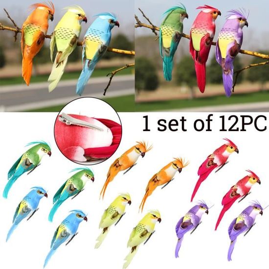 12PCS/Set perroquets artificielle oiseaux modèle Extérieur Maison Jardin Pelouse Arbre decor 