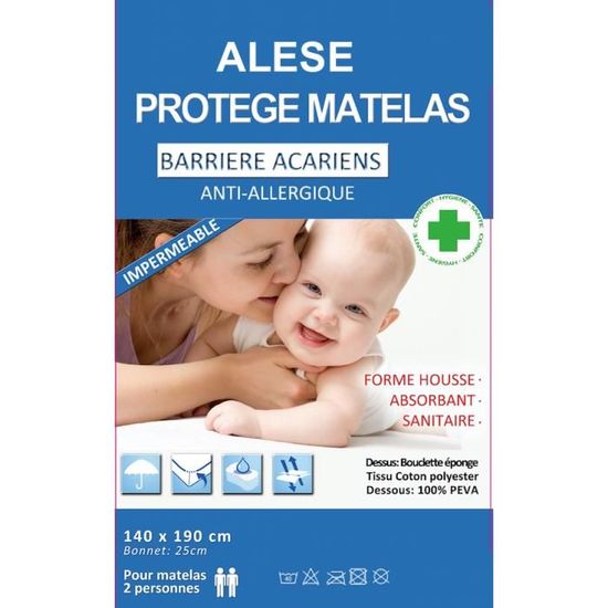 Alèse protège-matelas Imperméable - Anti-acariens et antiallergique - 140 x 190 cm