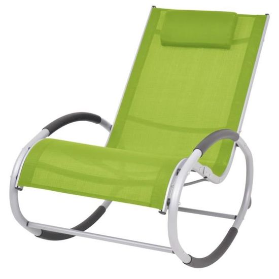 20635-Vintage Fauteuil à bascule - Chaise à bascule d'extérieur Vert Textilène Fauteuil de Relaxation - Moderne