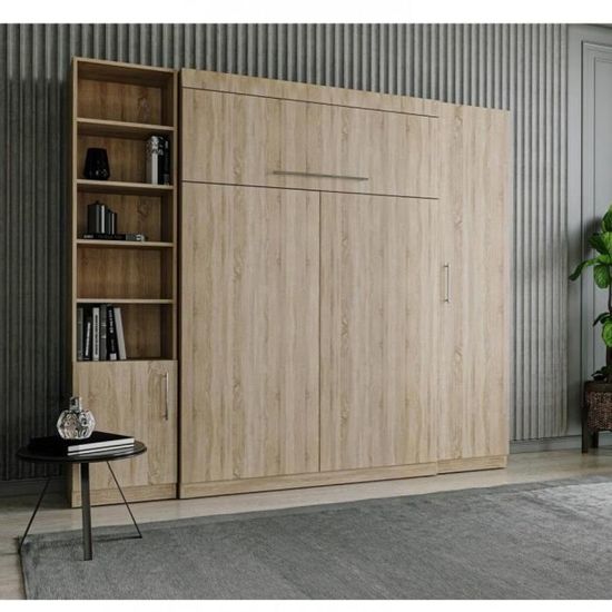 Composition armoire lit escamotable LUTECIA chêne naturel couchage 140*190 cm natural Bois Inside75
