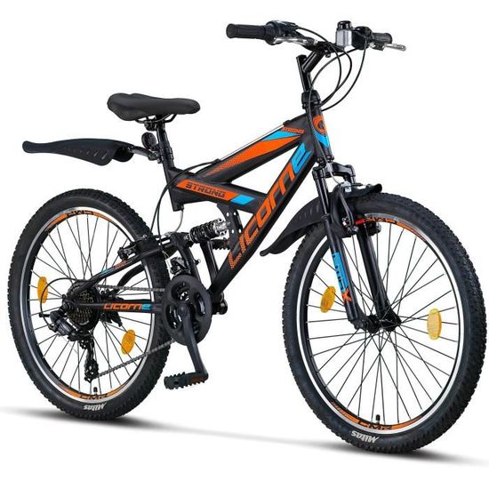 Licorne Bike Vélo VTT 26" Premium Vélo [24, Noir/Bleu/Orange]