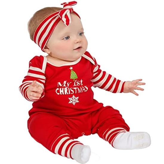 Barboteuse De Noël Pour Bébé 0-18 Mois - Manches Longues En Coton Doux - Motif Festif - Grenouillère Tricotée Garçon Ou Fille - 2