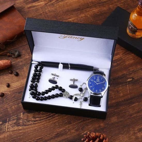Coffret montre homme stylo bracelet chapelet boutons de