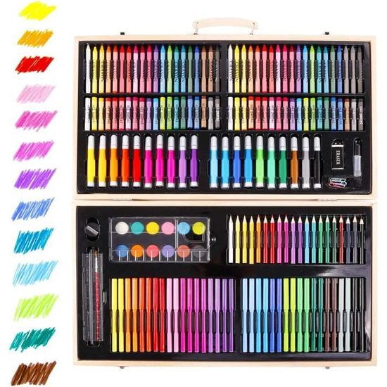 Boite 180pcs accessoire Peinture Dessin Stylo Crayon Pastel Marqueur  Pinceau Feutre Cadeau Fête Noel - Cdiscount Beaux-Arts et Loisirs créatifs