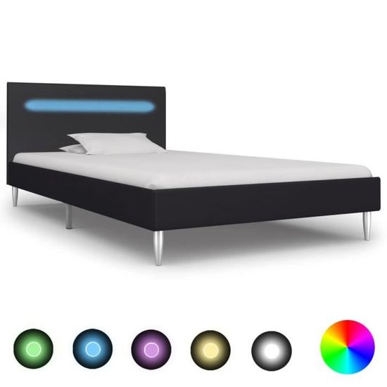 SUC Cadre de lit Sommiers à Lattes Lit Rembourré Lit Chambre à Coucher Maison avec LED Noir Tissu 90 x 200cm