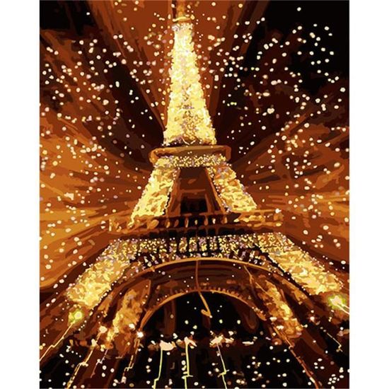 YEESAM ART Peinture Par Numéros Kits Sans Cadre 16 X 20" - éclat La Tour Eiffel - Peinture Au