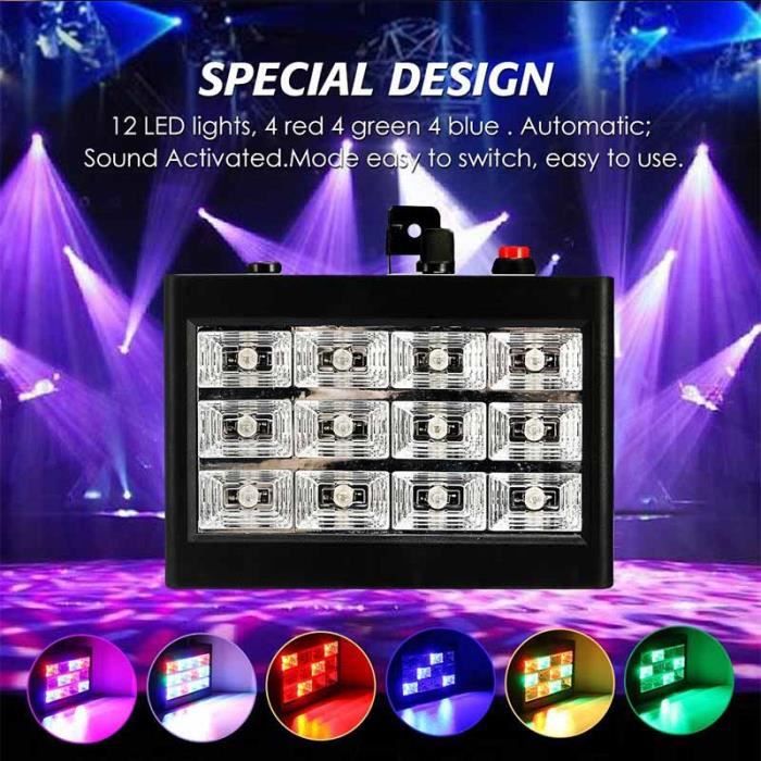 15W Lampe de Scène RGB Stroboscope 12 LED Strobe ModeLumière Disco Spot ProjecteurEffet DJ Éclairage