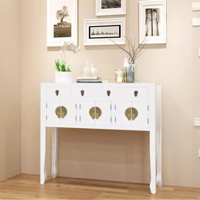 Buffet en style chinois en bois massif Blanc-GXU