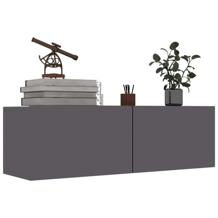 HAO Meuble TV design tendance Gris brillant 100x30x30 cm Aggloméré